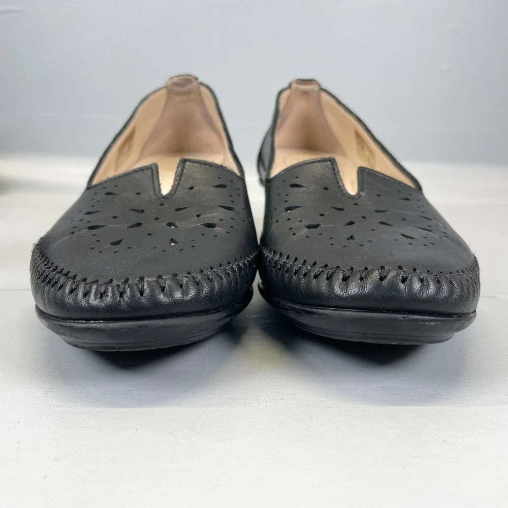 SAS Sonyo Pumps Womens Size 7.5 W Black Leather Perforated Slip On Comfort Shoes